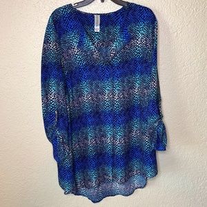 Pure Energy Blue Turquoise White Animal Print Top Flowy Women's Plus Siz…